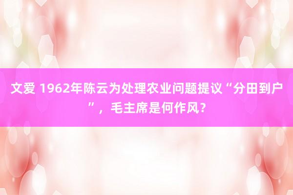 文爱 1962年陈云为处理农业问题提议“分田到户”，毛主席是何作风？